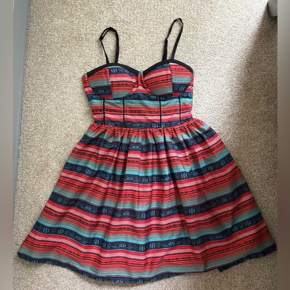 Band of Gypsies Striped Bustier Sundress in Red and Teal XS